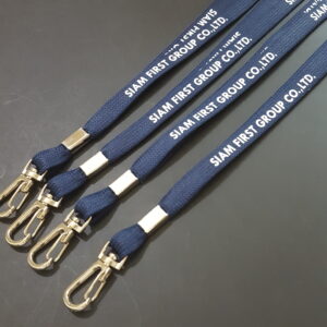 สายสีกรมท่าสกรีนนูน 10 มม. ล็อกเหล็ก ตะขอตัวดัน