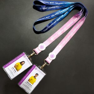 สายคล้องบัตร EGAT โรงงาน ผลิต สายคล้องบัตร สายห้อยป้าย สรีนชื่อ สอดสี พิมพ์ซับลิเมชั่น สีชมพู น้ำเงิน ไล่สี