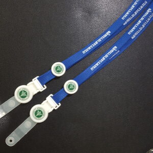 สายคล้องคอ สายคล้องบัตร สีน้ำเงิน สกรีนชื่อ ใส่โลโก้ ตรากระทรวงสาธารณสุข