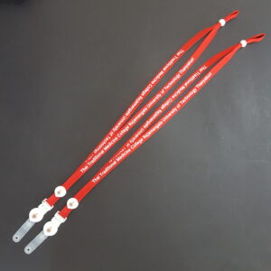 สายคล้องคอ สายคล้องบัตร สีแดง สกรีนชื่อ ใส่โลโก้ เรซิ่นทรงหยดน้ำ วิทยาลัย ภาาอังกฤษ