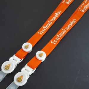สายคล้องคอ สายคล้องบัตร สีส้ม สกรีนชื่อ ใส่โลโก้ โรงเรียน