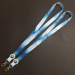รับทำ สายคล้องบัตรสกรีนชื่อ สายห้อยคอ สอดสี พิมพ์ซับลิเมชั่น สีน้ำเงิน