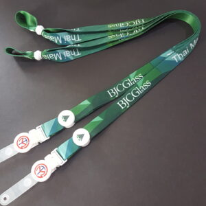 รับผลิต สายคล้องบัตรพนักงาน สายห้อยบัตร สอดสี พิมพ์ซับลิเมชั่น สีเขียว