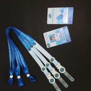 โรงงาน สายคล้องบัตร สายห้อยป้าย สรีนชื่อ สอดสี พิมพ์ซับลิเมชั่น สีฟ้า