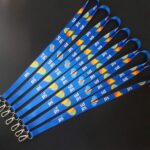 รับทำ สายคล้องบัตรสกรีนชื่อ สายห้อยคอ สอดสี พิมพ์ซับลิเมชั่น สีน้ำเงิน