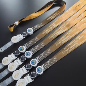 รับทำ สายคล้องบัตรสกรีนชื่อ สายห้อยคอ สอดสี พิมพ์ซับลิเมชั่น สีทอง น้ำตาล ไล่สี