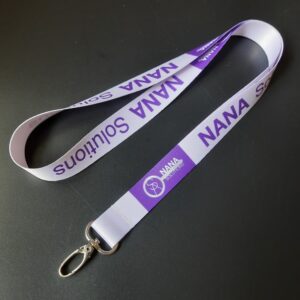 รับทำ สายคล้องคอ สกรีนชื่อ สายห้อยคอ สอดสี พิมพ์ซับลิเมชั่น สีม่วง