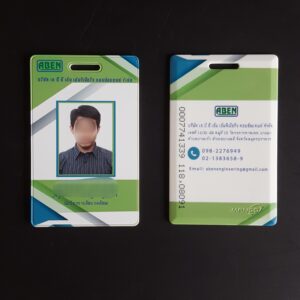 พิมพ์บัตรพันักงาน บัตรRFID Proximity card มีเลขหลังบัตรHIP บัตรเจาะรู หนาพิเศษ 1.8 มม. สีเขียว